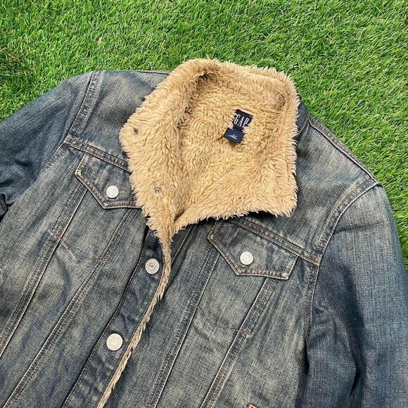 GAP 2003 Sherpa faux shearling lining denim jacket women's medium - Picture 1 of 8